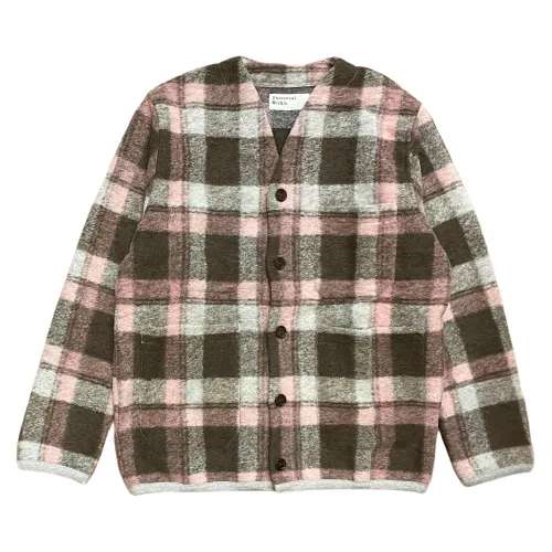 Universal Works , Pink Brown Wool Check Fleece Cardigan ,Multicolor female, Sizes:
