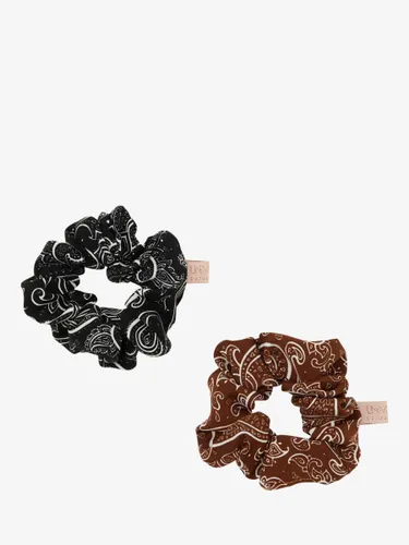 Unmade Copenhagen Yumi Abstract Print Scrunchies, Pack of 2 - Black/Brown - Female