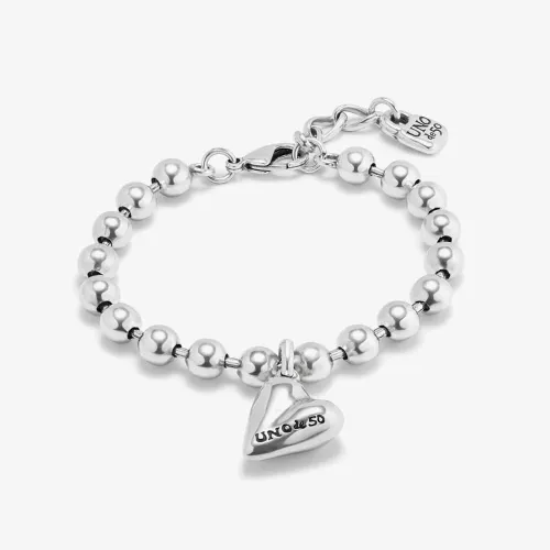 UNOde50 Cupido Silver Plated Heart Charm Beaded Bracelet PUL2402MTL0000M