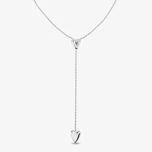 UNOde50 Cupido Sterling Silver Two Hearts Y Shaped Adjustable Necklace COL1884MTL0000U