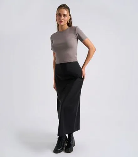 Urban Bliss Black Satin Maxi Skirt New Look