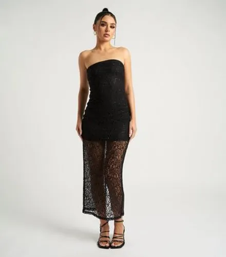 Urban Bliss Black Sequin Lace Bandeau Midaxi Dress New Look