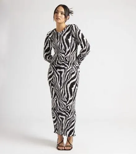 Urban Bliss Black Zebra Print Plissé Maxi Dress New Look