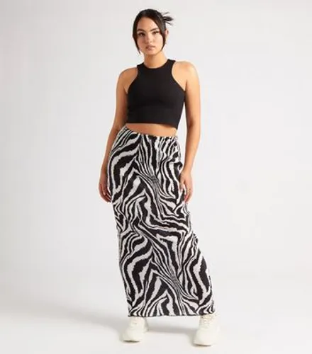 Urban Bliss Black Zebra Print Plissé Maxi Skirt New Look