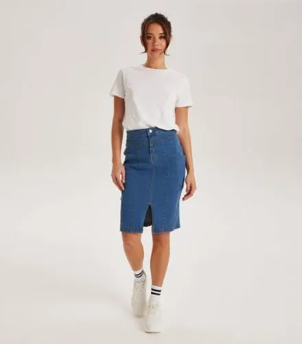 Urban Bliss Blue Denim Seam Skirt New Look