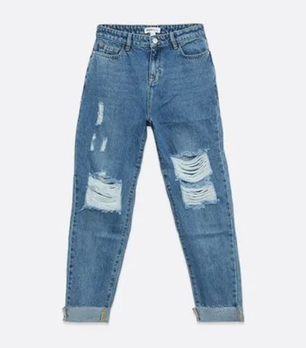 Urban Bliss Blue Ripped Mom Jeans New Look