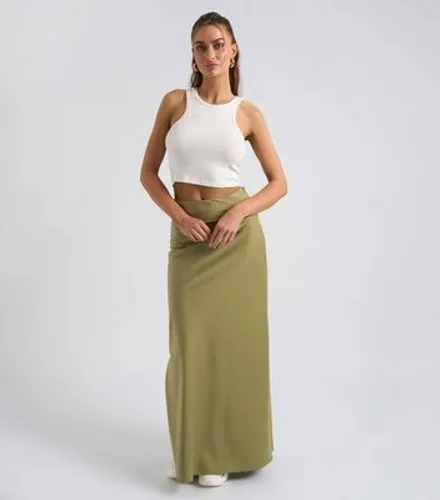 Urban Bliss Khaki Satin Maxi Skirt New Look