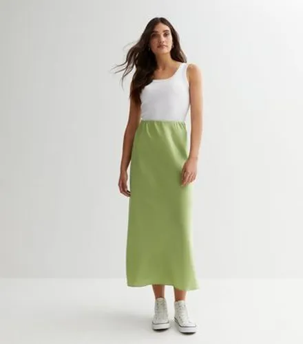 Urban Bliss Light Green Satin Maxi Skirt New Look
