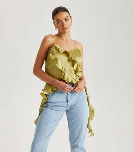 Urban Bliss Light Green Satin Strappy Ruffle Top New Look