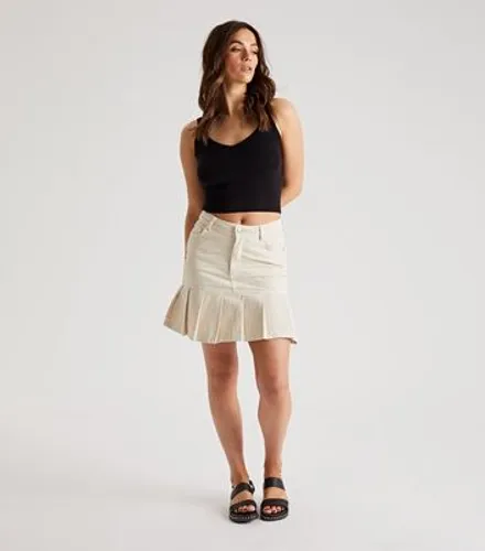 Urban Bliss Stone Cotton Twill Pleated Mini Skirt New Look