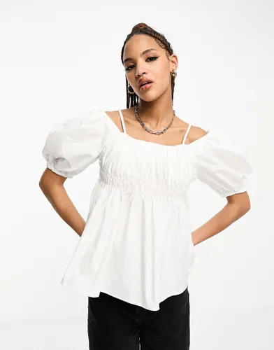 Urban Revivo off shoulder puff sleeve blouse in white
