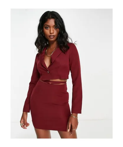 Urban Threads Womens cropped blazer co-ord in deep red - Burgundy