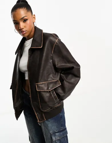 Urbancode faux leather bomber jacket in vintage brown