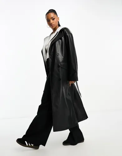 Urbancode faux leather trench coat in black
