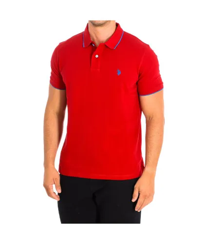 US Polo Assn Mens ARY Short Sleeve with contrast lapel collar 64308 man - Red Cotton