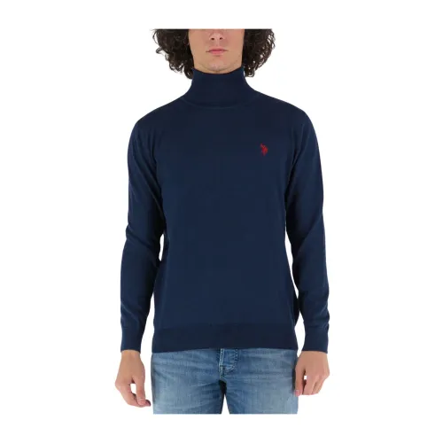 U.s. Polo Assn. , Soft and Lightweight High Neck Sweater with Embroidered Logo ,Blue male, Sizes:
