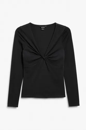 V-neck top with ruche knot detail - Black