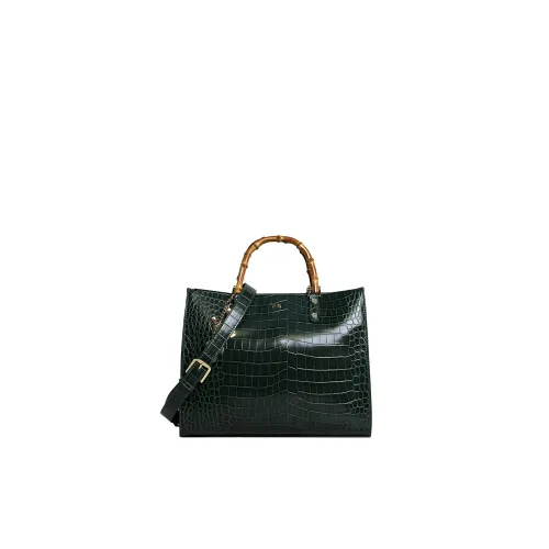 V73 , Green Bamboo Handle Bag ,Green female, Sizes: ONE SIZE