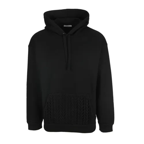 Valentino , Black Knitted Hooded Sweatshirt ,Black male, Sizes: