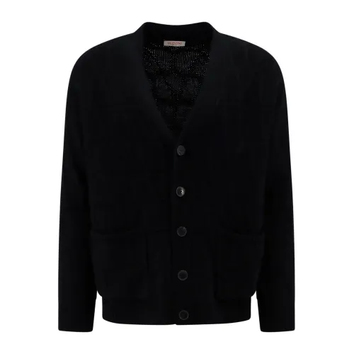Valentino , Black Knitwear with V-Neckline and Button Closure ,Black male, Sizes: