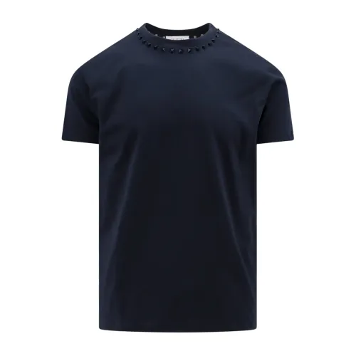 Valentino , Blue Ribbed Crew-Neck T-Shirt ,Blue male, Sizes: