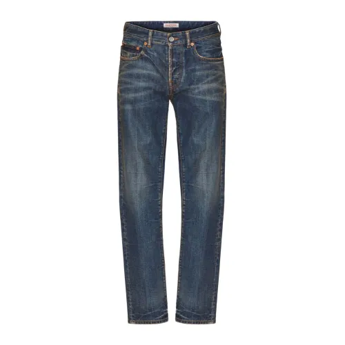 Valentino , Blue V-Detail Straight-Leg Jeans ,Blue male, Sizes: