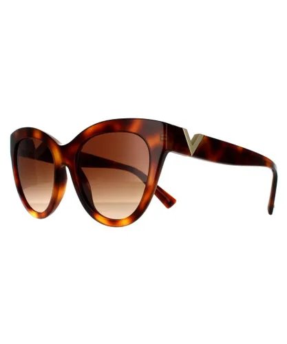 Valentino Cat Eye Womens Light Havana Brown Gradient Sunglasses - One
