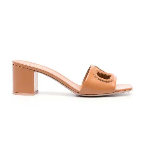Valentino , Cognac Brown Leather Mules with VLogo Signature ,Brown female, Sizes: