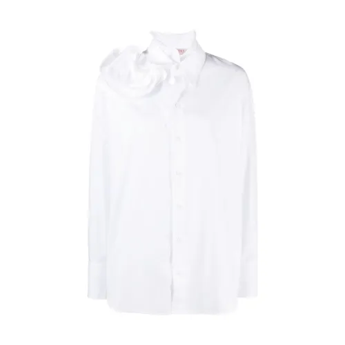 Valentino , floral-appliqué cotton shirt ,White female, Sizes: