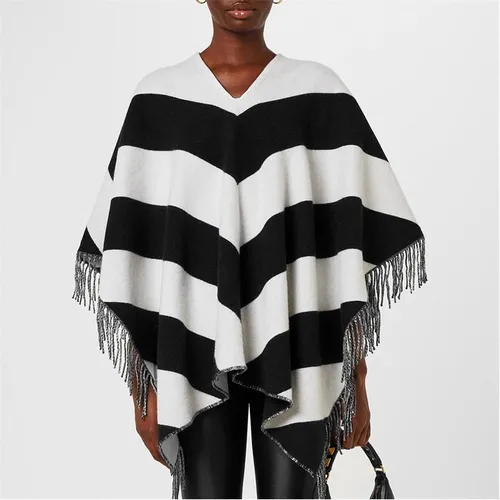 VALENTINO Fringed Striped Cashmere-Blend Poncho - White