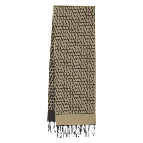 Valentino Garavani , Beige Wool and Cashmere Scarf with Toile Iconographe Jacquard Motif ,Beige male, Sizes: ONE