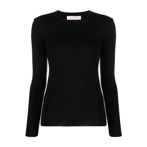 Valentino Garavani , Black Cashmere and Silk Sweater with Cut-Out Back ,Black female, Sizes: