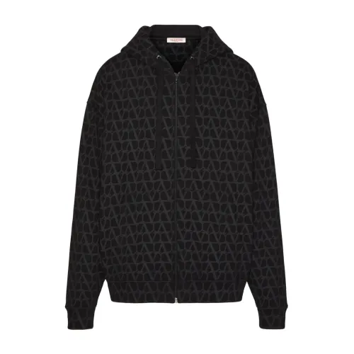Valentino Garavani , Black Cotton Hooded Sweatshirt ,Black male, Sizes: