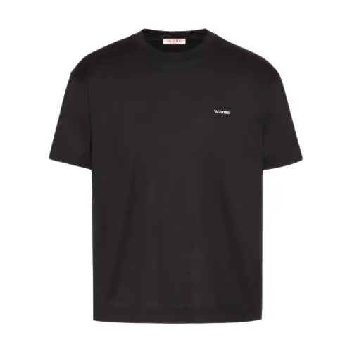 Valentino Garavani , Black Cotton T-Shirt with Valentino Print ,Black male, Sizes: