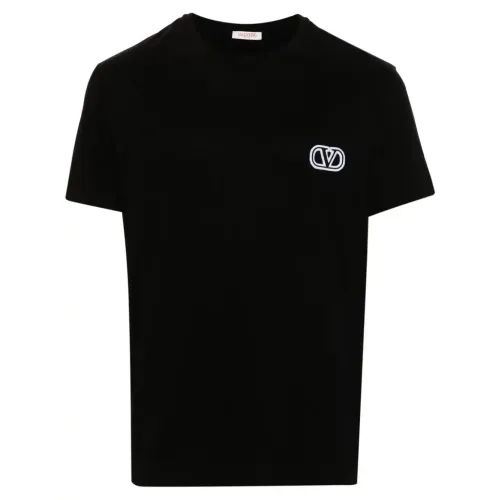 Valentino Garavani , Black Cotton T-Shirt with VLogo Signature Patch ,Black male, Sizes: