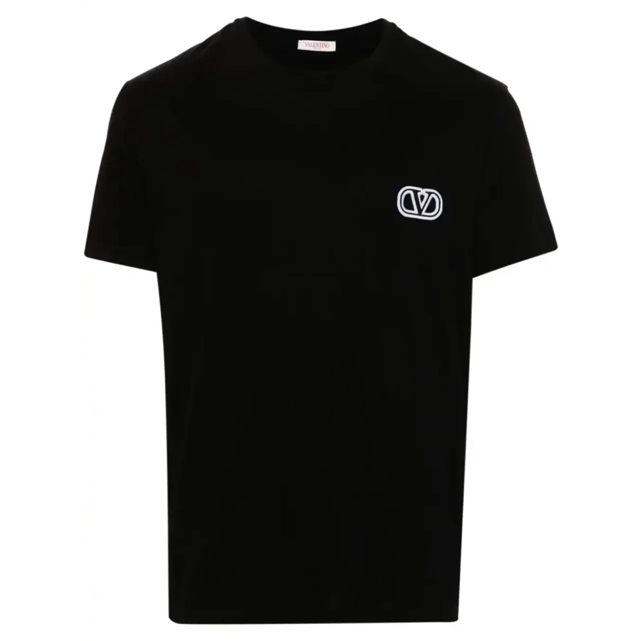 Valentino Garavani , Black Cotton T-Shirt with VLogo Signature Patch ,Black male, Sizes:
