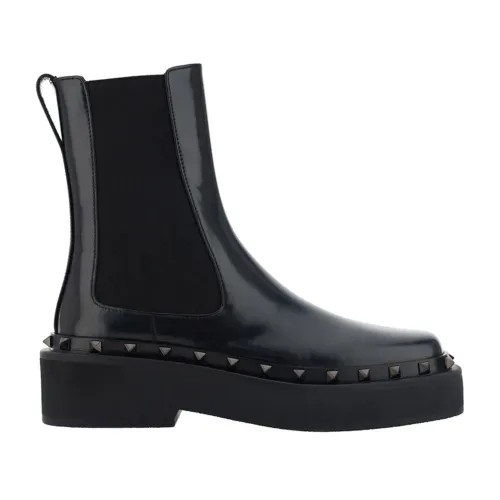 Valentino Garavani , Black Leather Ankle Boots ,Black female, Sizes: