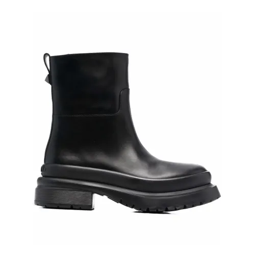 Valentino Garavani , Black Leather Ankle Boots for Men ,Black male, Sizes: