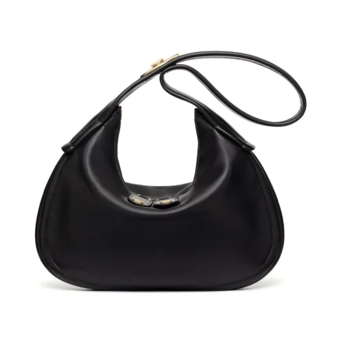 Valentino Garavani , Black Leather Hobo Bag with Gold Hardware ,Black female, Sizes: ONE SIZE