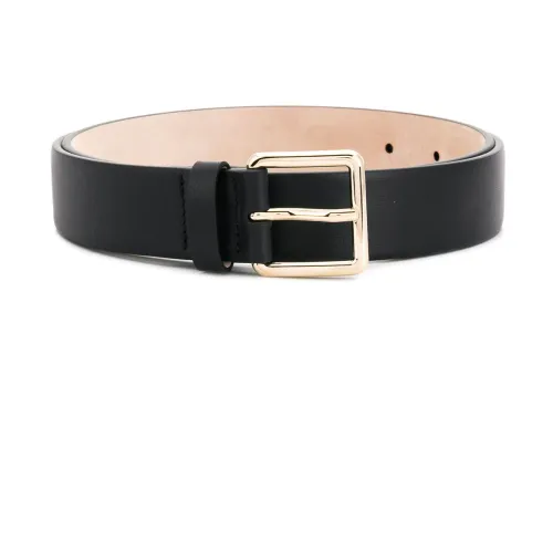 Valentino Garavani , Black Leather Vltn Belt with Gold-tone Buckle ,Black female, Sizes: