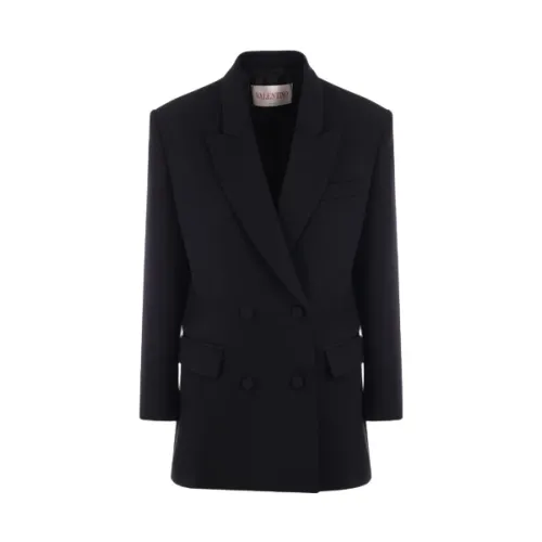 Valentino Garavani , Black Oversize Double-Breasted Jacket ,Black female, Sizes: