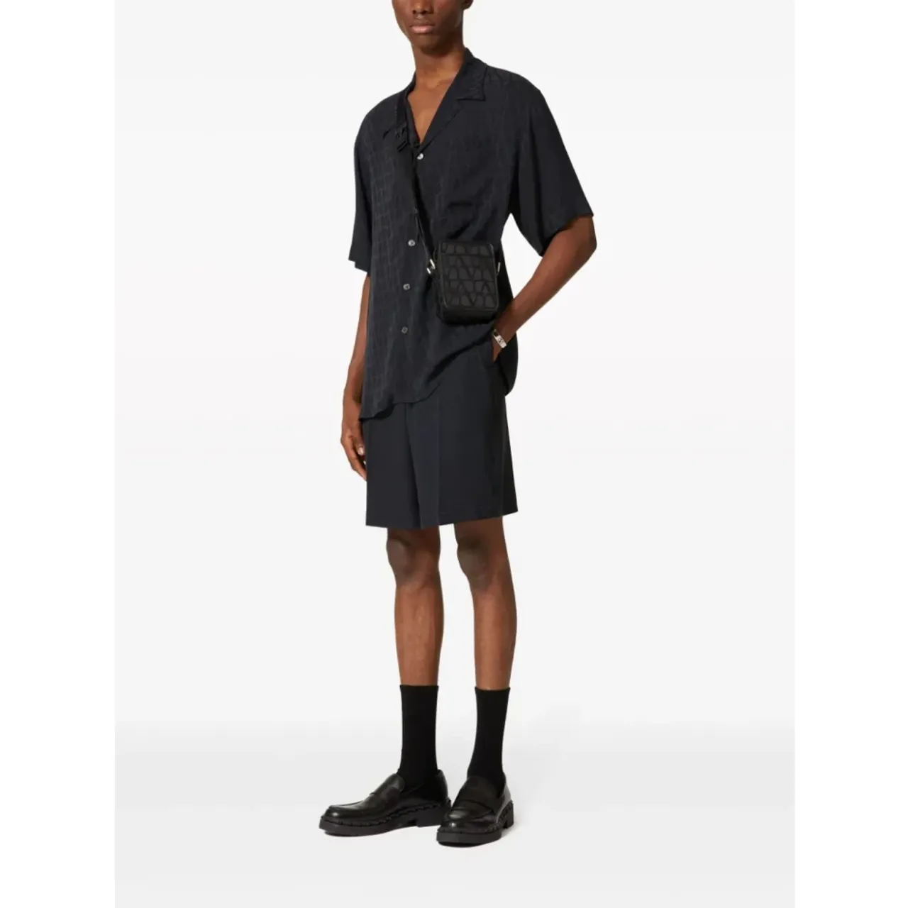 Valentino Garavani , Black Silk Bermuda Shorts ,Black male, Sizes: