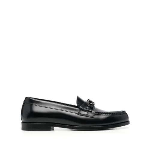 Valentino Garavani , Black VLogo Chain Leather Flat Shoes ,Black male, Sizes: