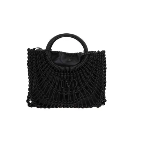 Valentino Garavani , Black Woven Leather VLogo Shopping Bag ,Black female, Sizes: ONE SIZE