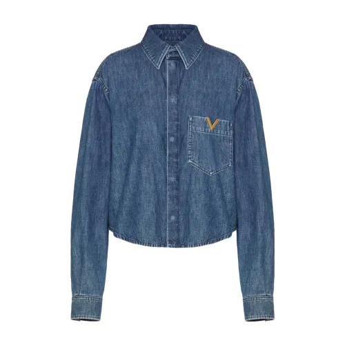 Valentino Garavani , Denim Jackets with V Gold Detail ,Blue female, Sizes: