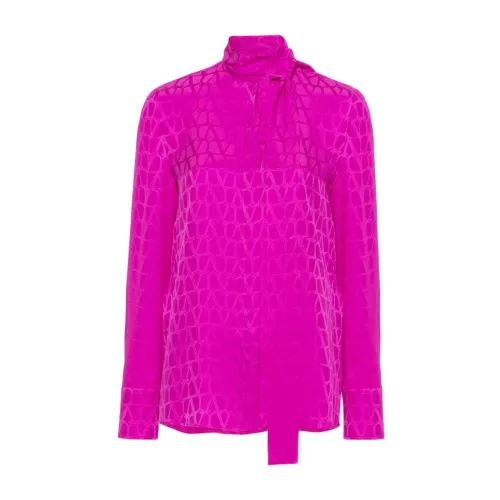 Valentino Garavani , Fuchsia Silk Shirt with Scarf Detail ,Pink female, Sizes: