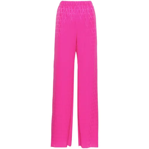 Valentino Garavani , Fuchsia Silk Trousers with Drawstring Waist ,Pink female, Sizes: