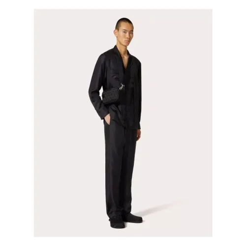 Valentino Garavani , Iconographe Technical Fabric Shoulder Bag with Leather Details ,Black male, Sizes: ONE SIZE