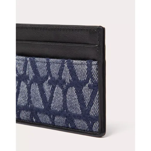 Valentino Garavani , Jacquard Denim Pocket Card Holder with Leather Details ,Blue male, Sizes: ONE SIZE