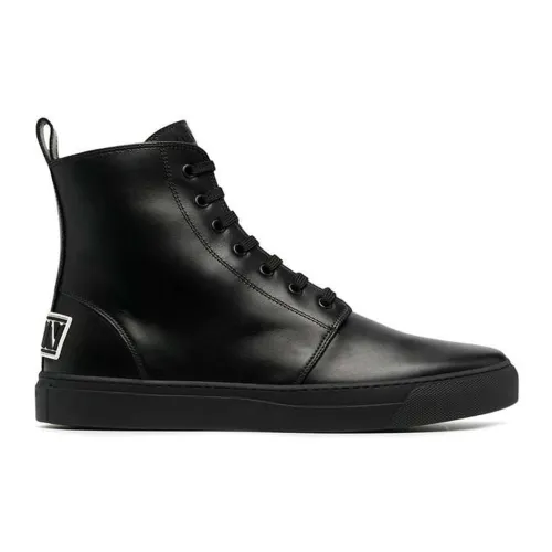 Valentino Garavani , Leather Logo Boots ,Black male, Sizes: